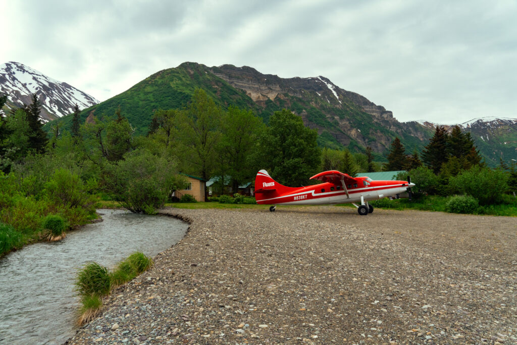 De Havilland Otter on wheels at Bear Mountain Lodge in Chinitna Bay